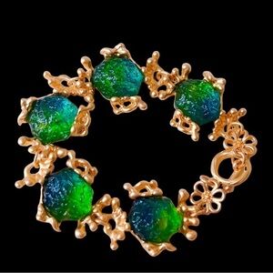 18K GP  High end  France 🇫🇷 Colored glaze Vintage engaged bracelets